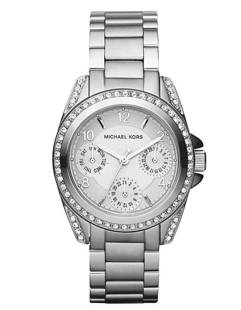 Michael Kors Ladies Stainless Steel Crystal Chronograph Watch In Silver Lyst