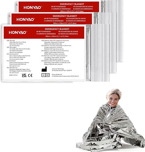 HONYAO Coperta Termica 3 Pezzi 210160cm Coperta Termica Emergenza