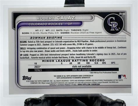 2024 Bowman Chrome Auto Robert Calaz 1st Bowman CPA RCA Colorado