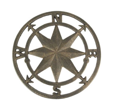 Antique Bronze Finished Cast Iron Nautical Compass Rose Wall Hanging 11 5 Inches In Diameter