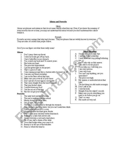 Idioms and Proverbs - ESL worksheet by alaina