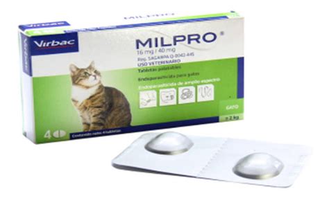 4 Tab Milpro Endoparasiticida Para Gato Grande Mayor A 2 Kgs