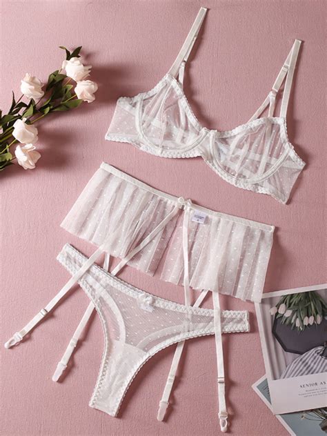 Lingerie Bras Bra For Woman White Lace 3 Piece Sexy Hot Underwear Milanoo