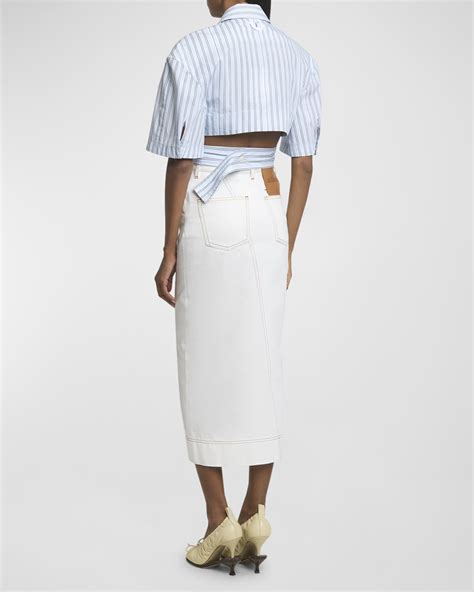 Jacquemus De Nimes Crosswaist Midi Denim Skirt Neiman Marcus