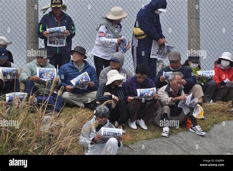 Okinawa Japan People Protesting Against The Construction Of A New