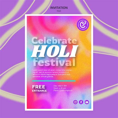 Plantilla de invitación de celebración del festival holi Archivo PSD