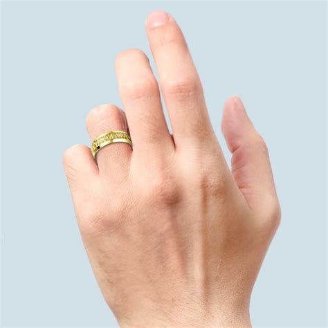 Hammered Beveled Men S Wedding Ring In Yellow Gold Mm