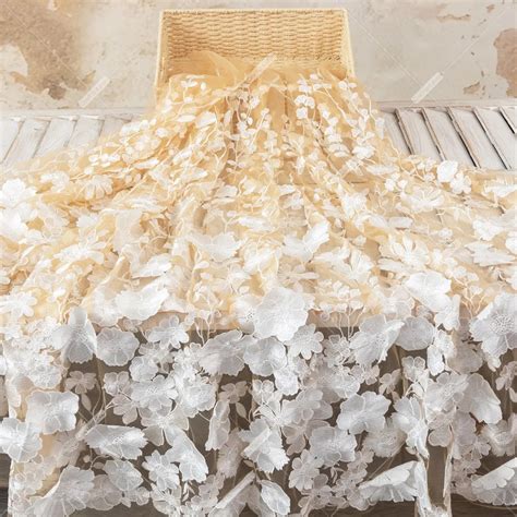 Nude Mesh White 3D Flower Lace Embroidery Floral Fabric OneYard