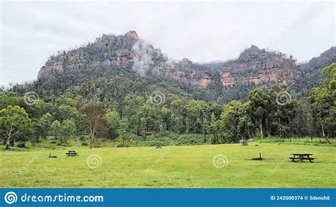 Mountain Scenery In The Australian Bush With Eucalypt Trees Stock Photo