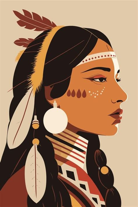 Native American Woman with Feathers in Profile