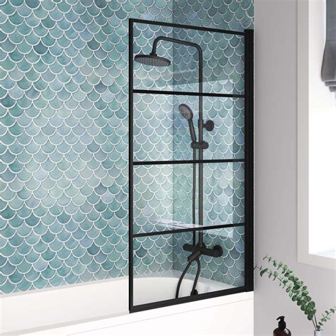 Oakham Shower Bath 6mm Matt Black Screen Right Handed