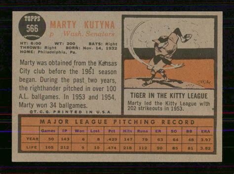 Topps Baseball Marty Kutyna Sp J Ebay