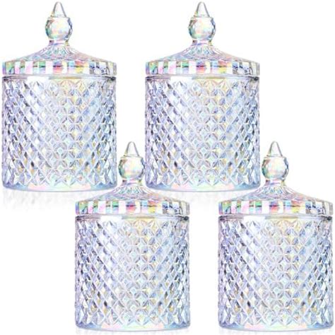 Aoriher 4 Pcs Crystal Glass Candy Jar With Lid Home Decorative Jar Glass Storage