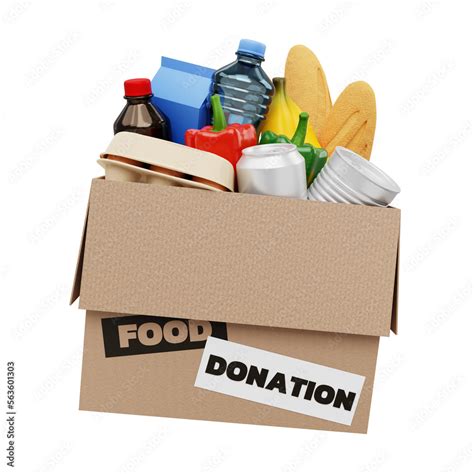 food donation box with groceries product isolated. 3d illustration food ...