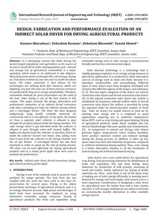 Design Fabrication And Performance Evaluation Of An Indirect Solar