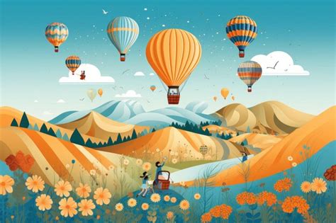 Premium Ai Image A Group Of Hot Air Balloons Flying Over A Field