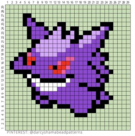 Gengar Pattern 29x29 Pixel Art Pokemon Pixel Art Pattern Perler Bead Pokemon Patterns