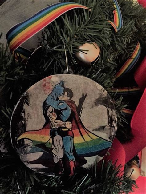 Gay Batman And Superman Kiss Ornament Gay Pride Ornament Gay Etsy