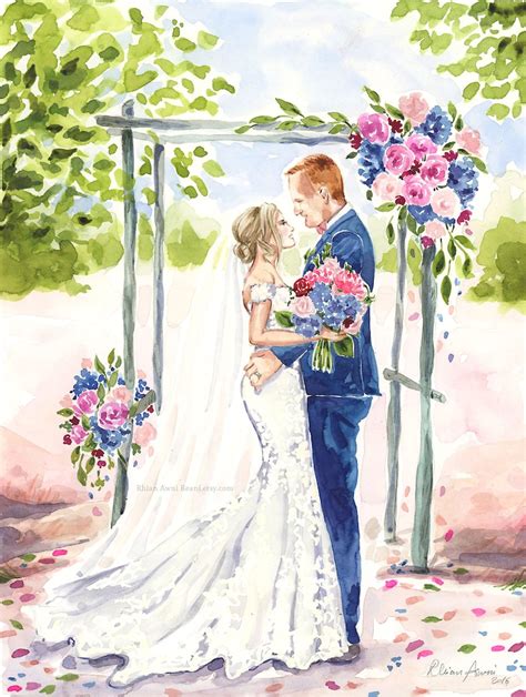 Hochzeits Portrait Braut Illustration Braut Bräutigam Engagement Paar Aquarellskizze Malerei