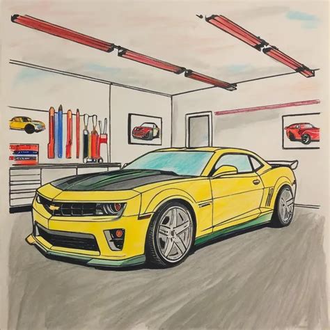 Camaro In A Garage Coloring Page Free Printables Tiny Sketcher