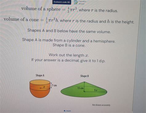 Solved Bookwork code 6D Calculator allowed volume of a sphere 4 3 π