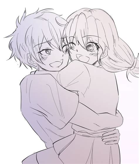 Two Anime Characters Hugging Each Other With Their Arms Around One