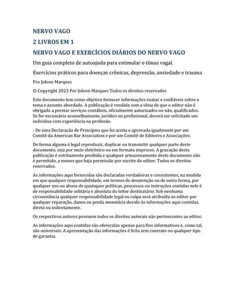 Nervo Vago 2 LIVROS EM 1 Nervo Vago e Exercícios Diários para o Nervo