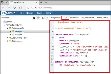 PostgreSQL Create Database Javatpoint