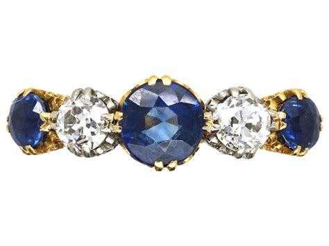 Edwardian 18ct Gold Sapphire And Diamond Five Stone Ring 411k The