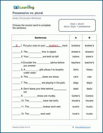 Plural Versus Possessive Worksheet Possessive Nouns Plural S