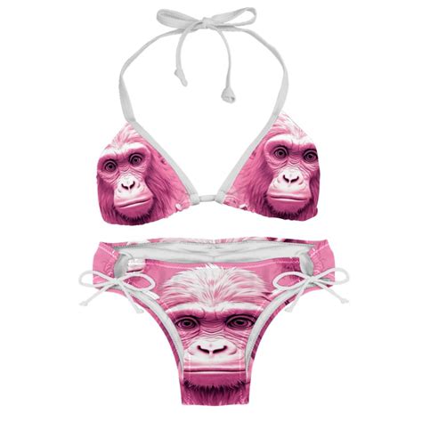 Pink Monkey Gorilla Chic One Piece Swimsuits Bikini Set Detachable