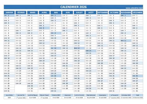 Calendrier 2026 à Imprimer