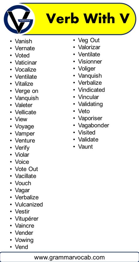 Verbs That Start With V Grammarvocab