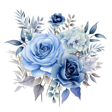 Ramo Floral Azul Con Acuarela Png Acuarela Floral Acuarela Flor Png