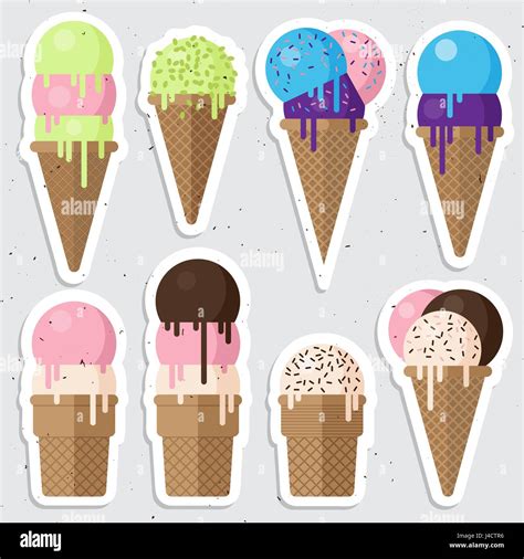 Conjunto De Cono De Helado Pegatinas Vectoriales Helados Ilustración