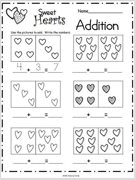 Sweet Heart Addition Worksheet Kindergarten Addition Worksheets