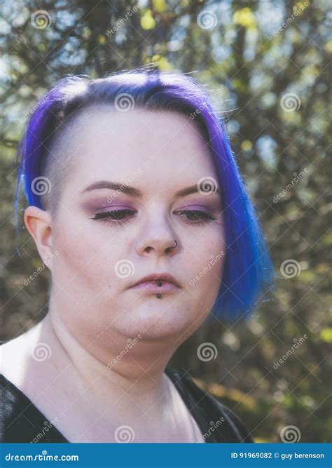 Portrait Of A Woman With Purple Hair Stock Photo Image Of Underwear