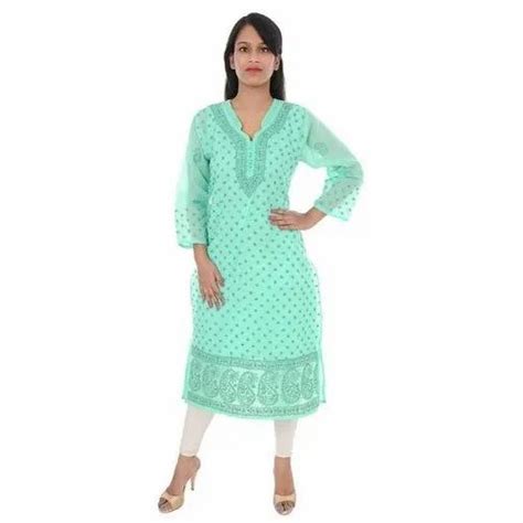 Party Wear 3 4th Sleeve Cotton Chikan Embroider Kurti Size 38 44 At