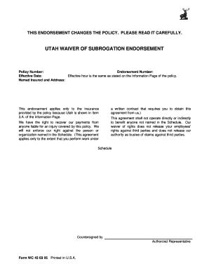 UTAH WAIVER OF SUBROGATION ENDORSEMENT - Fill and Sign Printable ...