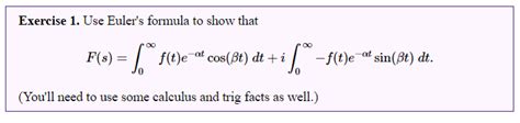 Solved Exercise Use Euler S Formula To Show That Chegg