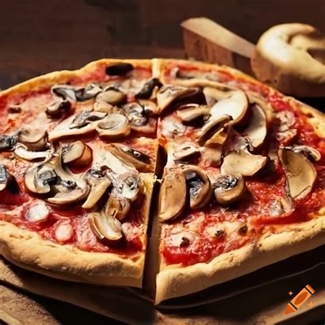 Delicious Thin Crust Pizza With Mushroom And Pepperoni Toppings