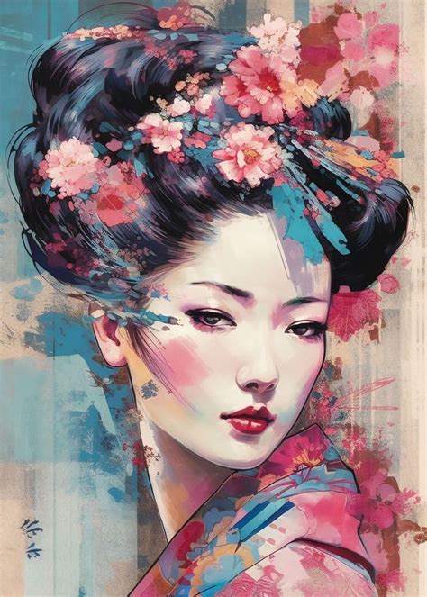 Geisha Poster Picture Metal Print Paint By Graphic Japanese