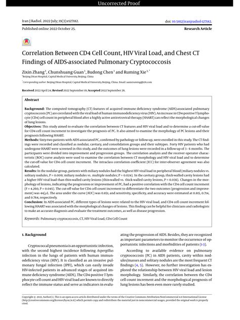 Pdf Correlation Between Cd4 Cell Count Hiv Viral Load And Chest Ct