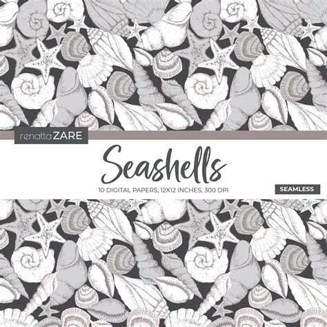 Seashells Digital Patterns Seamless Digital Papers Etsy