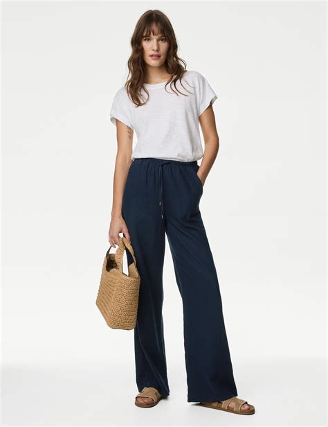 Linen Blend Wide Leg Trousers Mands Collection Mands