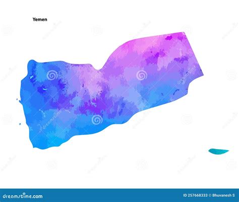 Colorful Watercolor Map Design Of Country Yemen Isolated On White