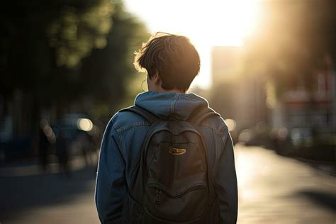 Espalda Ver De Un Joven Hombre Con Mochila Caminando En El Calle A