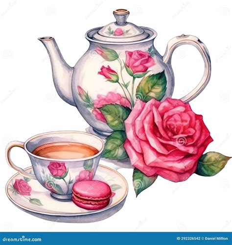 Tea Party Tea Pot Watercolor Illustration Tea Party Clipart Stock