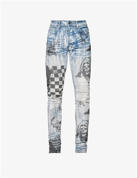 Amiri X Wes Lang Sketch Slim Leg Distressed Stretch Denim Jeans In Blue