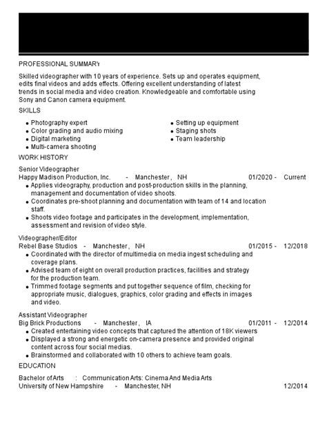 Videographer Resume Examples For 2024 Template And Guide